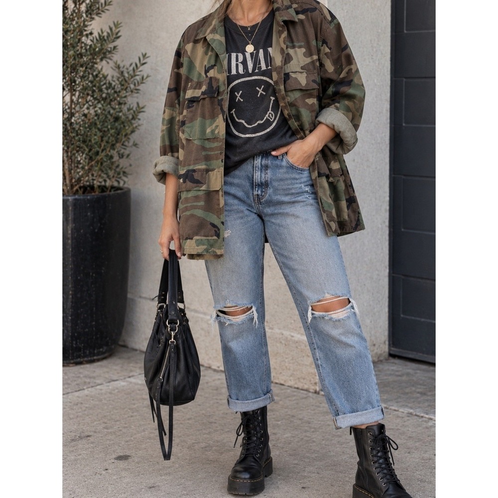 Vintage 1999 US Military BDU Grunge Camo Combat Coat Medium Regular USA